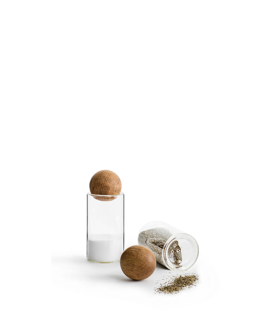 Salière/poivrière Nature avec bouchons chêne, lot de 2 Transparent - 6 pièces