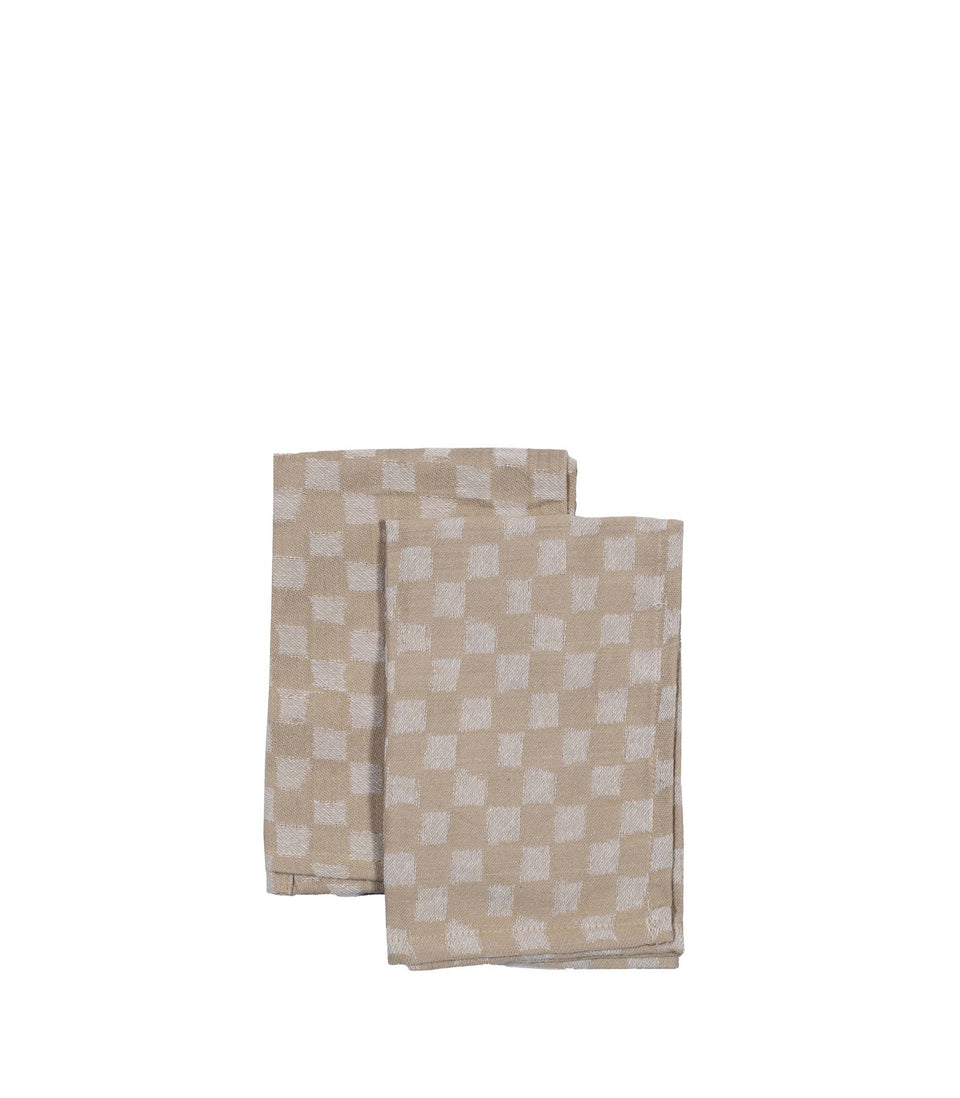 Serviettes coton Checki, lot de 2 Beige - 6 pièces