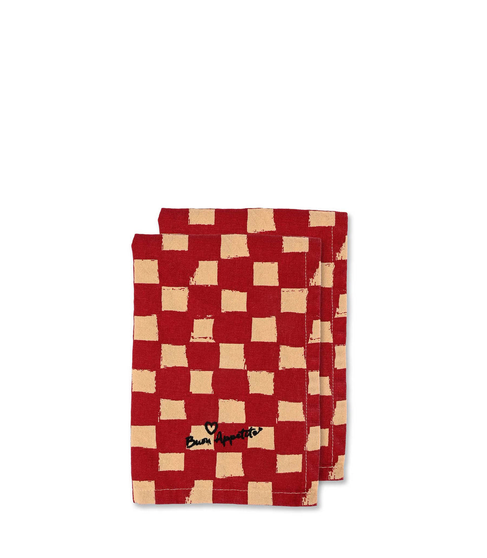 Serviettes Love, lot de 2 Rouge/sable - 6 pièces