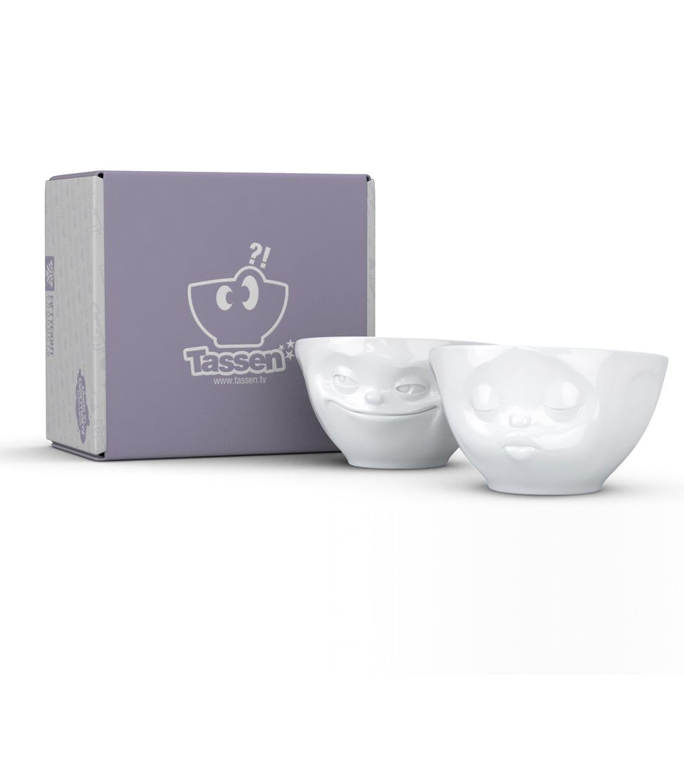 TAssen - Set de 2 minis bols en porcelaine humeur du matin - bisou et malin - 100ml TAssen - Set de 2 minis bols en porcelaine humeur du matin - bisou et malin - 100ml